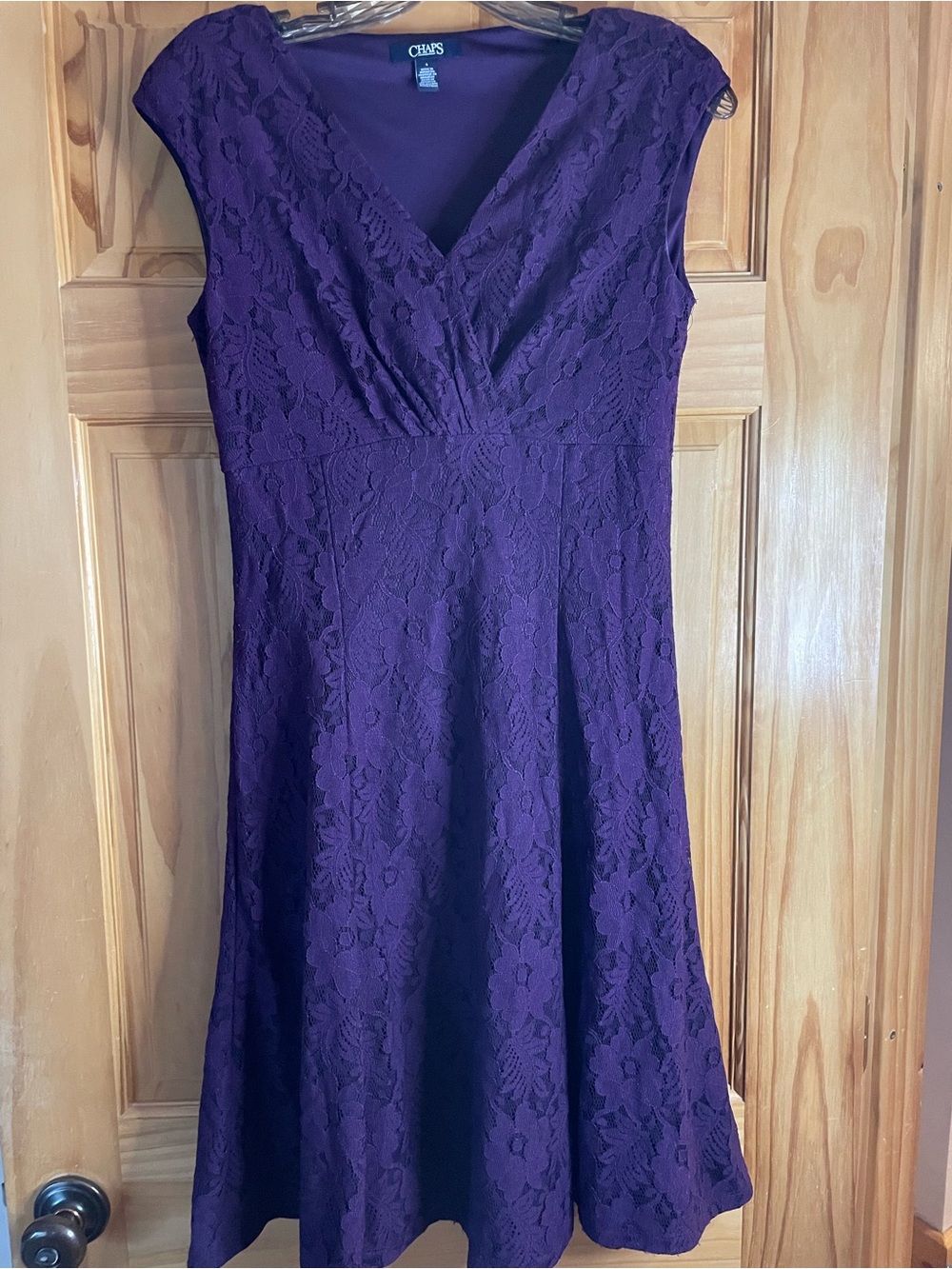 Chaps Women's Deep Purple Lace Fit-and-Flare Dress